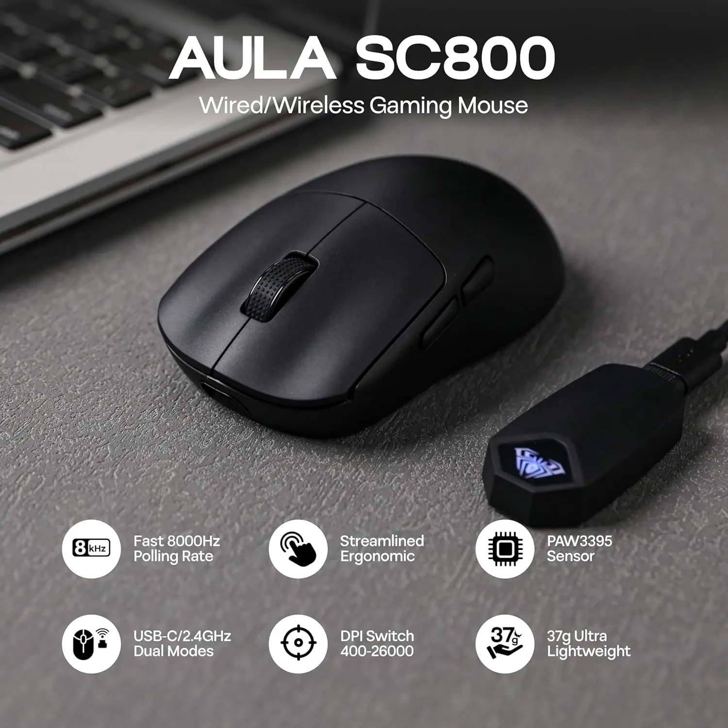 AULA SC800 Gaming Mouse USB-C  - مراجعة Esports Gaming Mouse Wireless وسعره